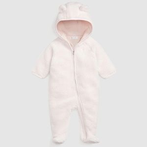 Ralph Lauren Light Pink Hooded Baby Bear Teddy Fleece Bunting Footie NWT